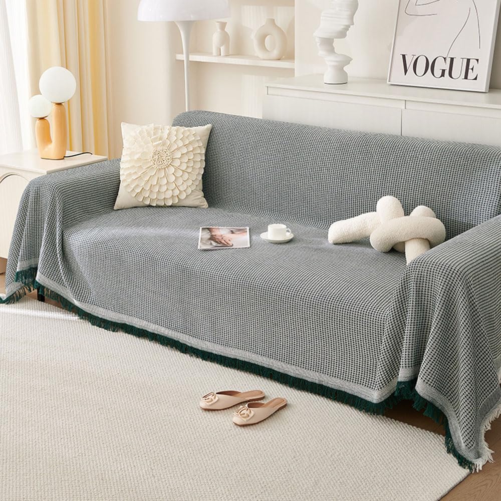 Highdi Sofa Throws Large, Nordic Style Extra Large Throws For Settees Versatile Woven Soft Throw Blanket with Tassels for Settees Couch Armchair Sofa Bed (180x380cm,Dark Green)