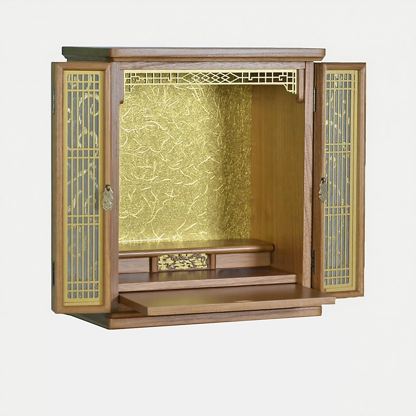 Tonuuoei Buddhist Altar Stand With Niche,meditation Table,Buddha Statue LED Lighting,home Worship Table,suitable Spiritual Practice Meditation Cultivation(Antique Finish,M)
