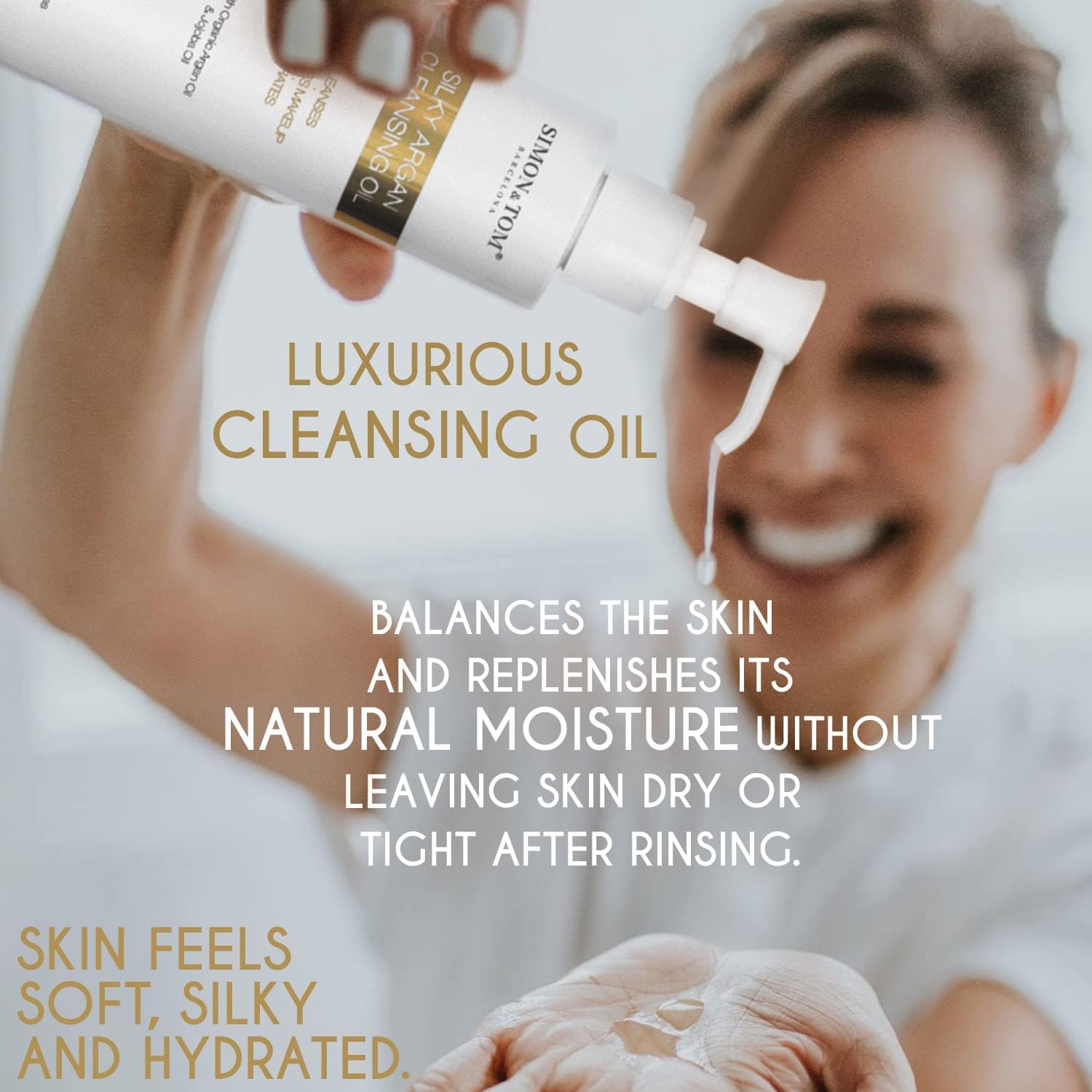 Simon&Tom olio struccante viso con argan bio e jojoba, detergente, 150 ml | Oil Cleanser Olio Detergente Viso Bio Idrata rimuove le Impurità e il Trucco Vegan 150ml Made In Spain