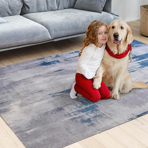 Miniatura 7 de OIGAE Alfombra lavable a máquina de 8 x 10 pies, ultrafina y plegable, moderna, resistente a las manchas, antideslizante, para sala de estar,