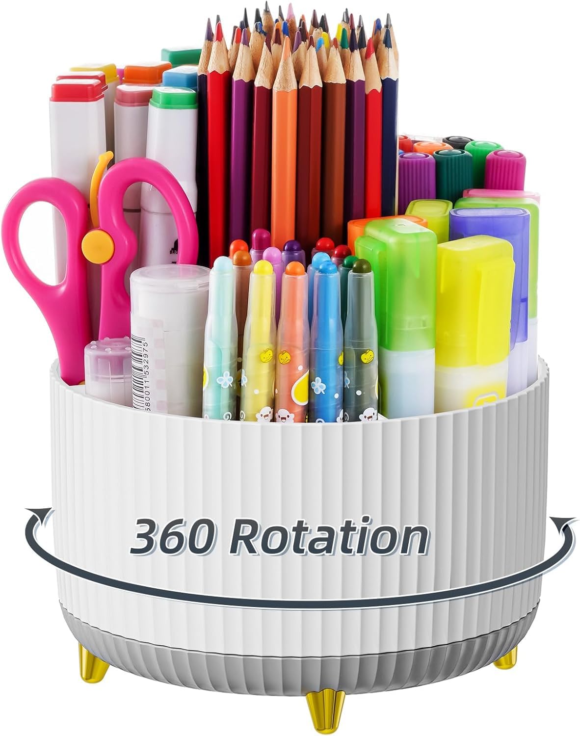 Marbrasse Desk Organiser,360-Degree Rotating Pen Holder,Desk Organisers and Accessories with 5 Compartments Pencil Organiser Storage Box Caddy for Office,Home (Mix White and Grey) — image 1
