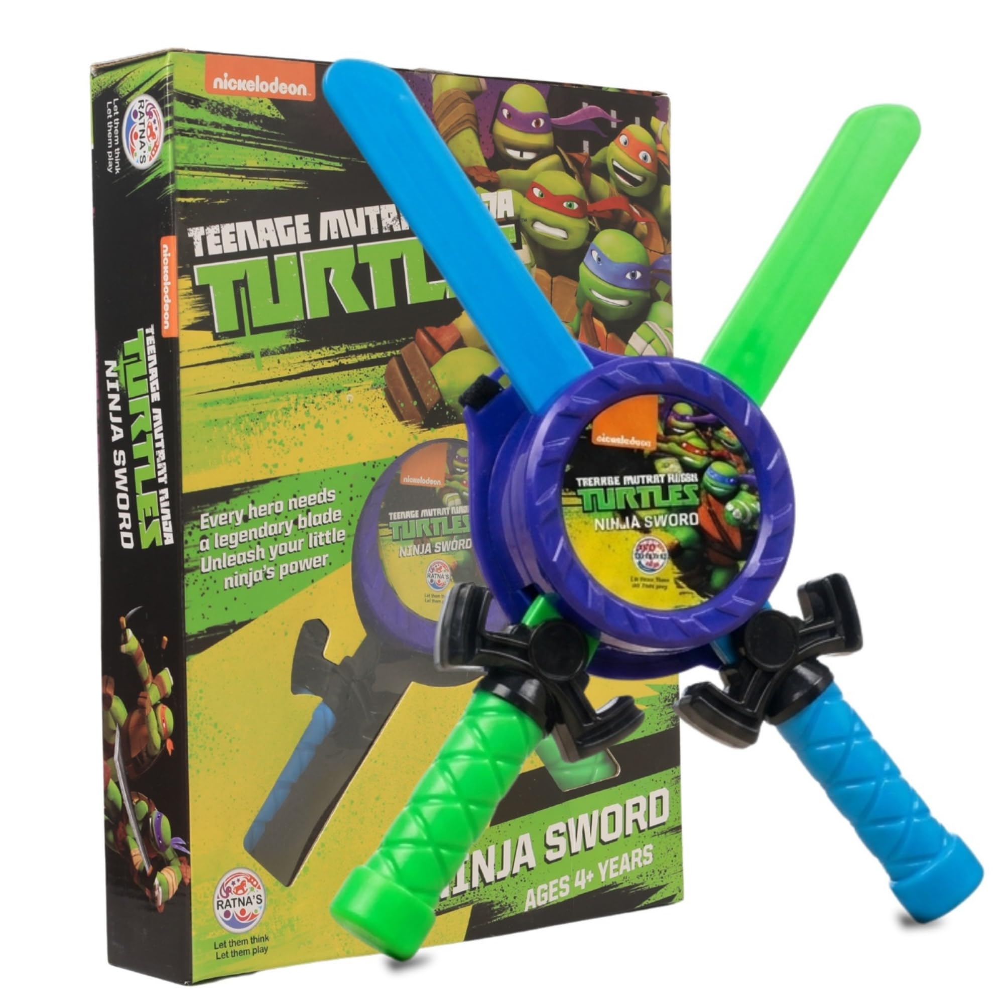 Ratna's Ninja Turtles Sword Set with Holder, Length 37 cm - Lightweight and Durable, Battle Action Sword Toys for Kids, Safe Plastic Pretend Play Toy Weapon for Kids Ages 4+ Years