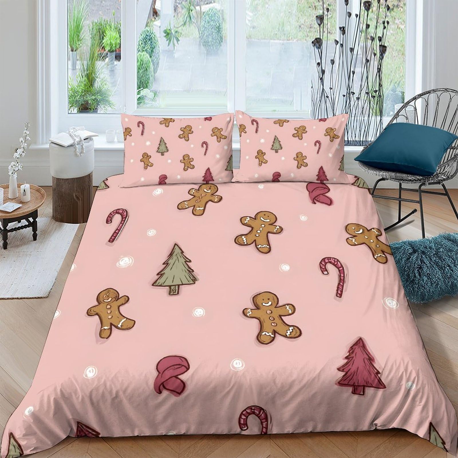 Ctjqhvkz Style-10 3D Printed Gingerbread Christmas Tree Fitted Sheet Microfiber Soft Candy Cane Bed Cover For Bedroom Dorm Decorative Single（135X200cm）