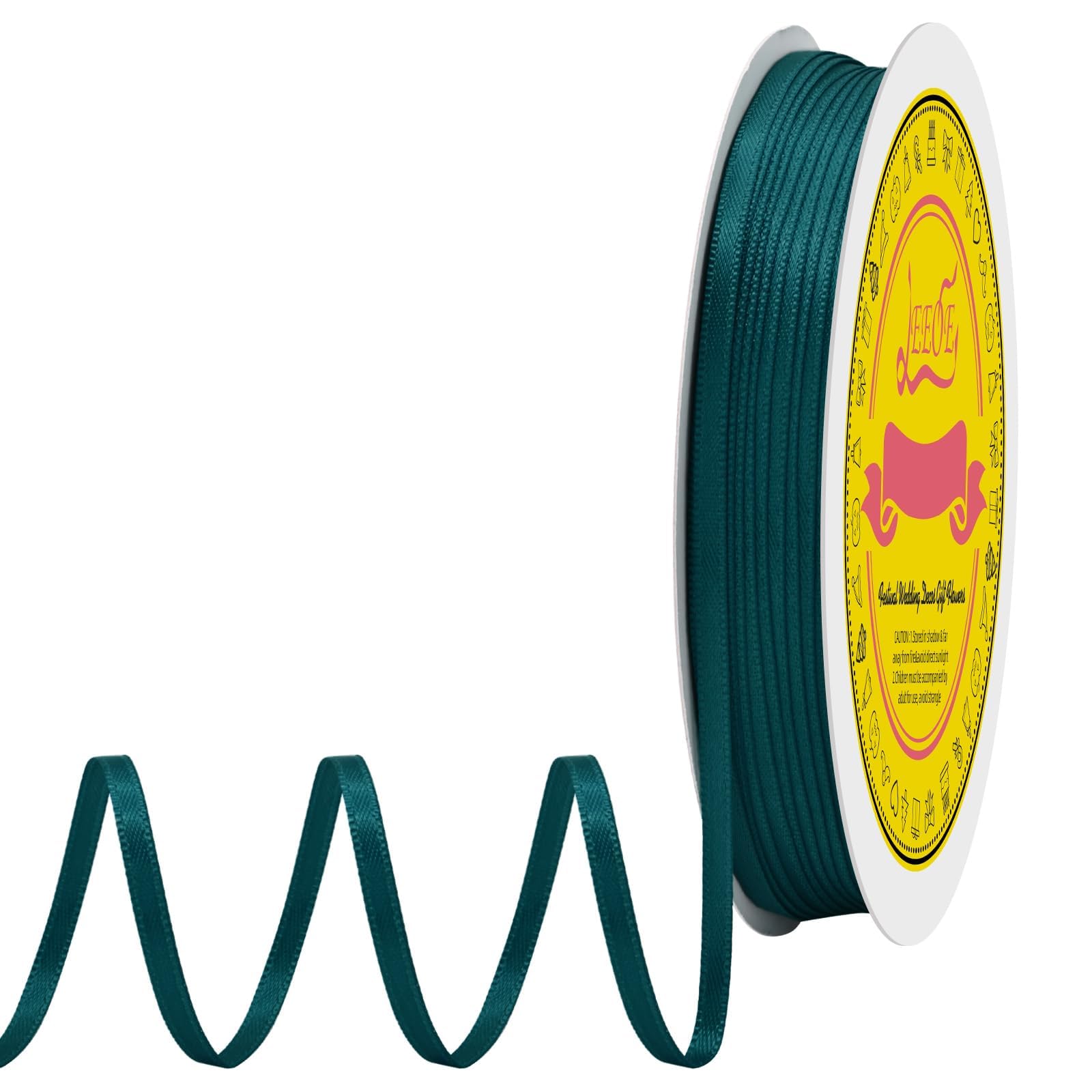Double Face Teal Satin Thin Ribbon 1/8 inch X 100 Yards Polyester Teal Ribbon for Gift Wrapping Very Suitable for Weddings Party Hair Bow Invitation Decorations and More