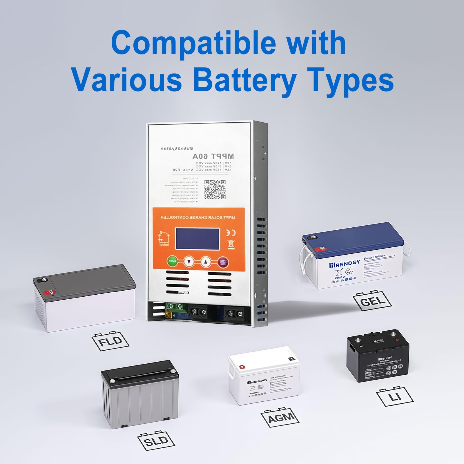 60A MPPT Solarladeregler (WiFi) mit LCD-Display, unterstützt APP-Steuerung, max. 2800 W PV-Leistung, MPPT-Laderegler für 12V, 24V und 48V Batterien