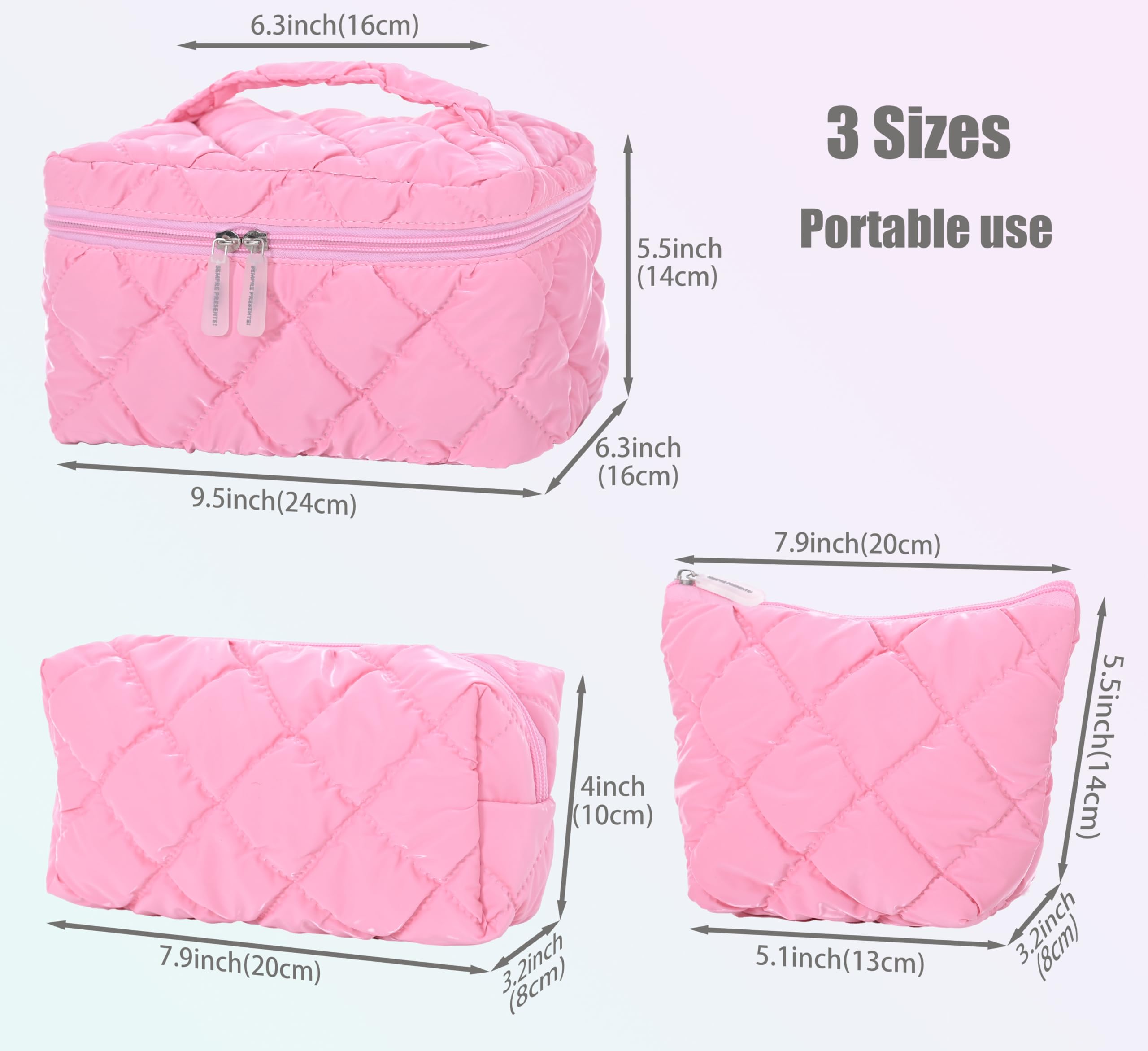 3Pcs Makeup Bag Set,Travel Portable Large Down Water Proof Cosmetic Bags for Women,Bathroom Coquette Toiletries Organiser - Image 2