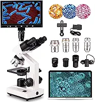 MicroscóPio Trinocular Composto, 40x-5000x Digital Laboratory Trinocular Compound Led Microscope-5 Million Pixel Electronic Eyepiece+Display Screen,Para Aquicultura/EducaçãO/QuíMica,White