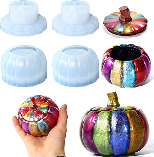 2 moldes de silicona para tarros de calabaza, molde de resina para frascos de Halloween con tapa, molde de resina de silicona, molde de silicona