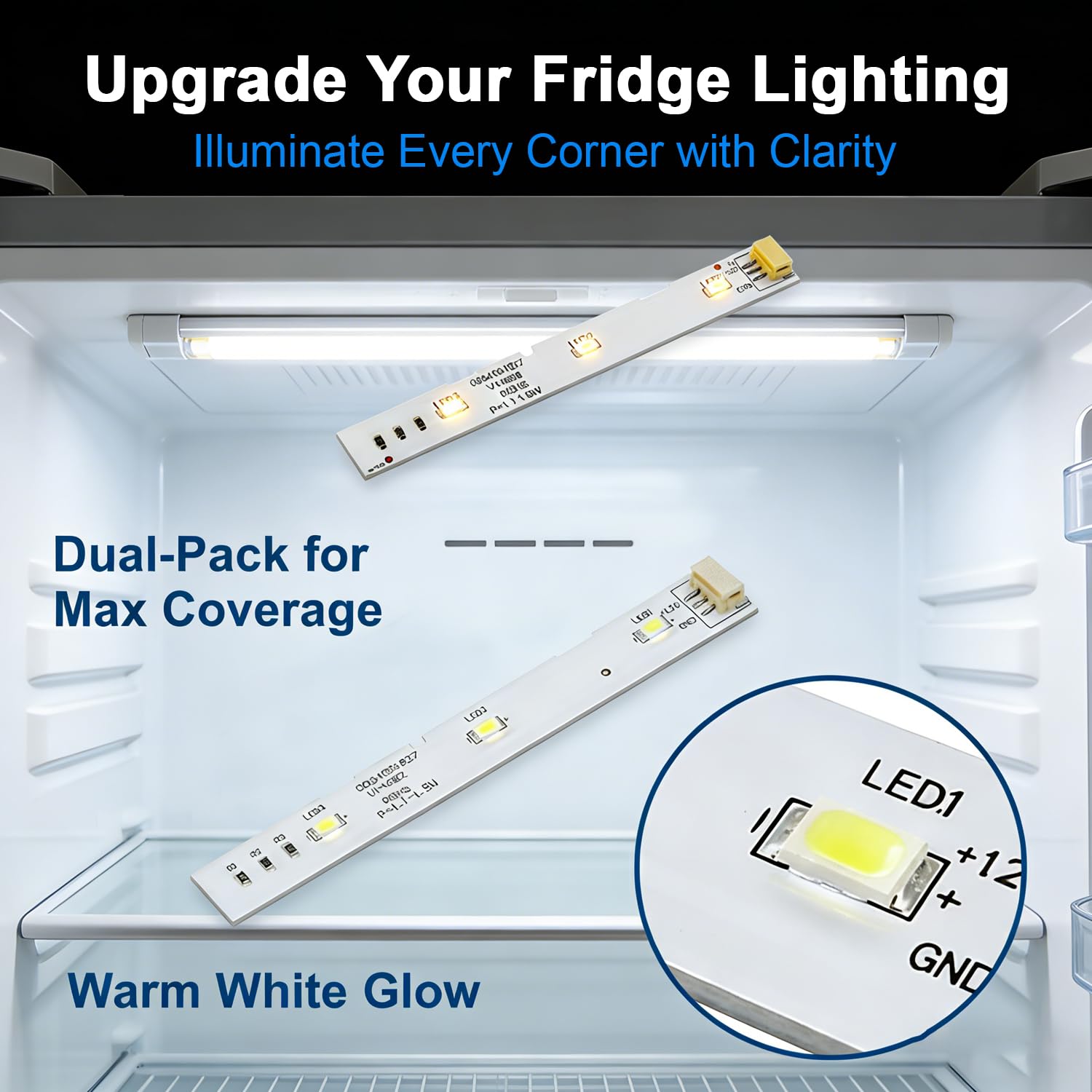 Tira de Luz LED Frigorifico, para refrigerador Haier BCD-575WDBI, pieza de repuesto 0064001827, Iluminación para Frigoríficos,2 piezas - 3