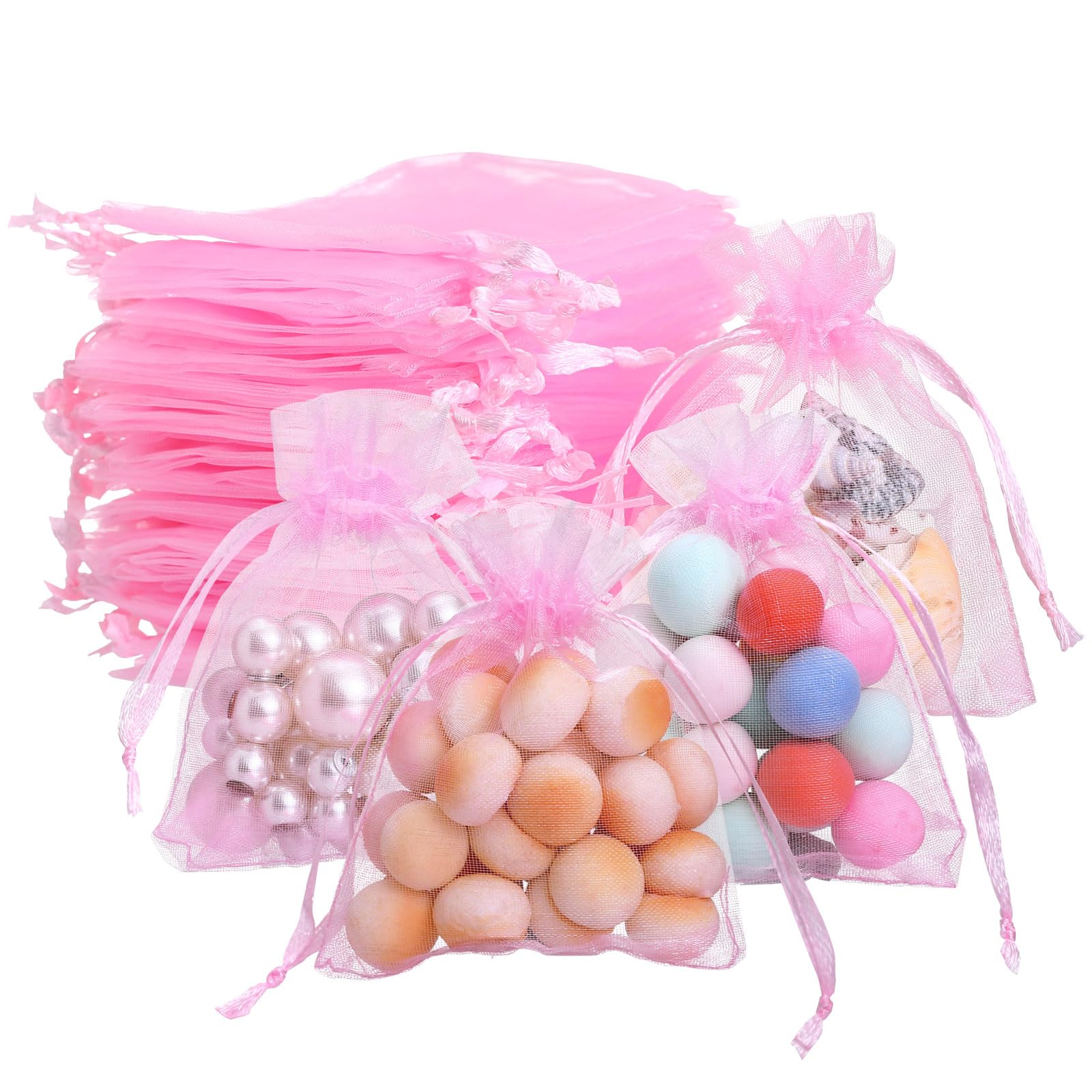 Naler 120 x Organzasäckchen Rosa Organzabeutel Organza Schmuck Säckchen Geschenktüten für Verpackung, 7 x 9 cm