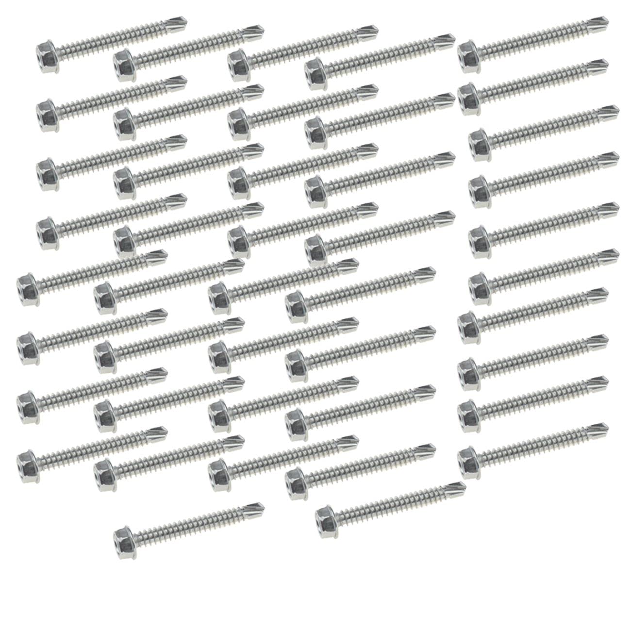 50PCS 410 Stainless Steel Flanged Hex Washer Head Self Tapping Drilling Screws (12#-3")