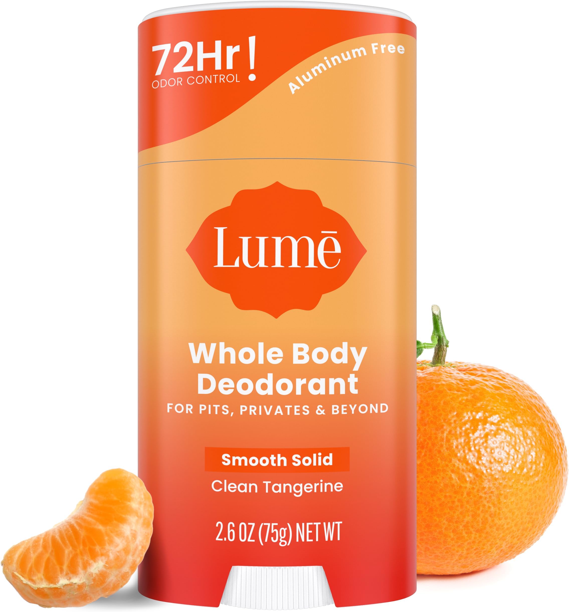 LUME (Clean Tangerine) - Natural Solid Deodorant Stick - Whole Body Deodorant - Aluminium-Free, Baking Soda-Free, Hypoallergenic, Safe For Sensitive Skin - 77ml Solid Stick (Clean Tangerine)
