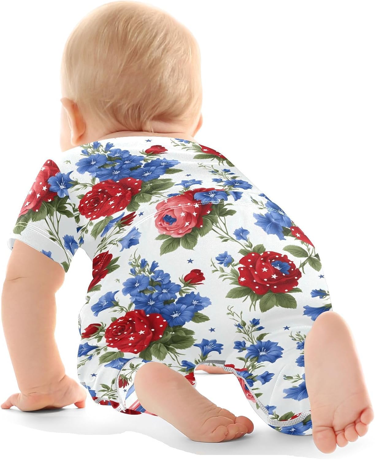 vvfelixl Baby Clothes Patriotic Blooms Baby Bodysuits Set Unisex Short Sleeve Babys Pants Sets 0-3M