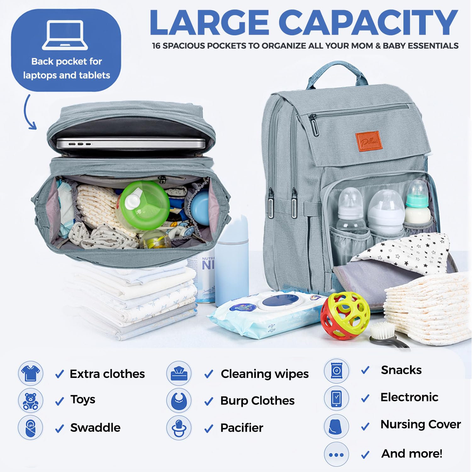 Baby Shower Gifts Diaper Bag Backpack - Large Capacity Baby Bag Backpack, Wide Opening & Easy Access Stylish Baby Diaper Bag - Waterproof, Durable, Travel-Friendly Organizer w/ Foldable Changing Pad