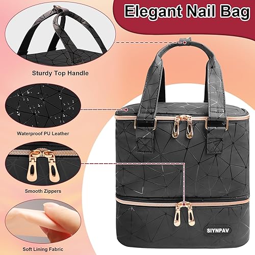 Miniatura 5 de Bolsa organizadora de esmalte de uñas con capacidad para 40 botellas (0.5 fl oz0.5 onzas) y lámpara de uñas, kit de uñas de piel sintética, estuche