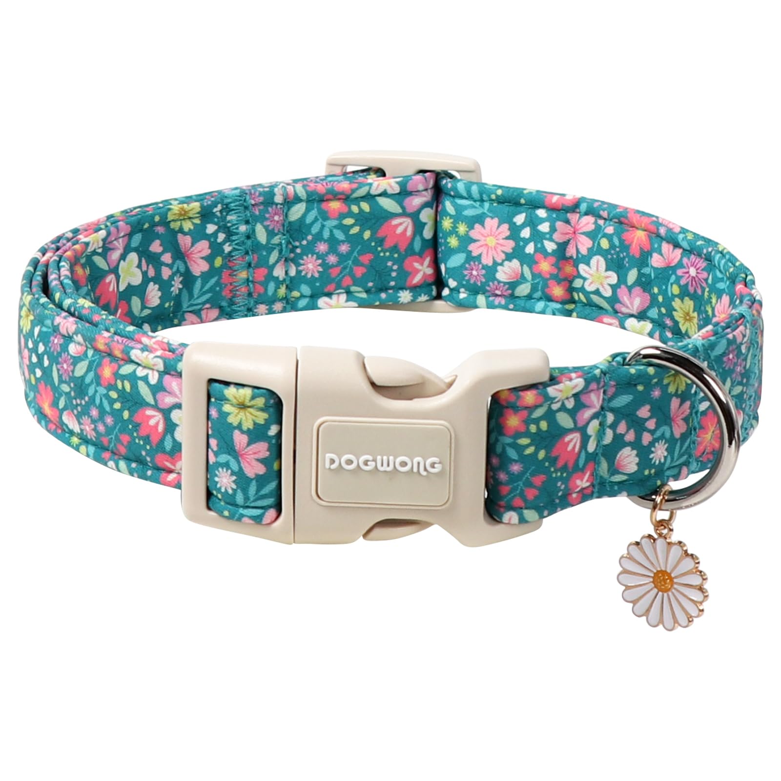 DOGWONG Blue Flower Dog Collar, Purple Daisy Dog Collar Adjustable Soft Fabric Girl Pet Dog Collars Cute Puppy Necklace for Small Medium Large Dogs