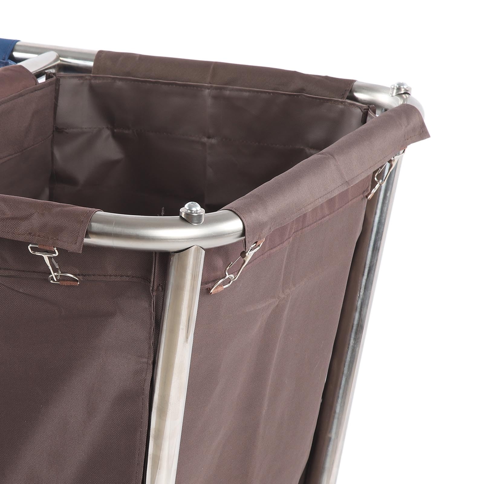 Carrello per Biancheria con 4 Ruote, Acciaio Inossidabile, 2 Sacchi di Stoffa, 350 Litri, Smistamento Secco e Umido, Uso Domestico e Commerciale