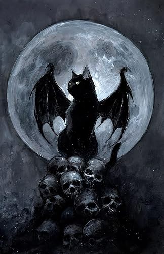 Pintura de diamantes 5D, con alas de murciélago, gato, calavera, pintura por número, diamantes de imitación de cristal, bordado de puntada de cruz,