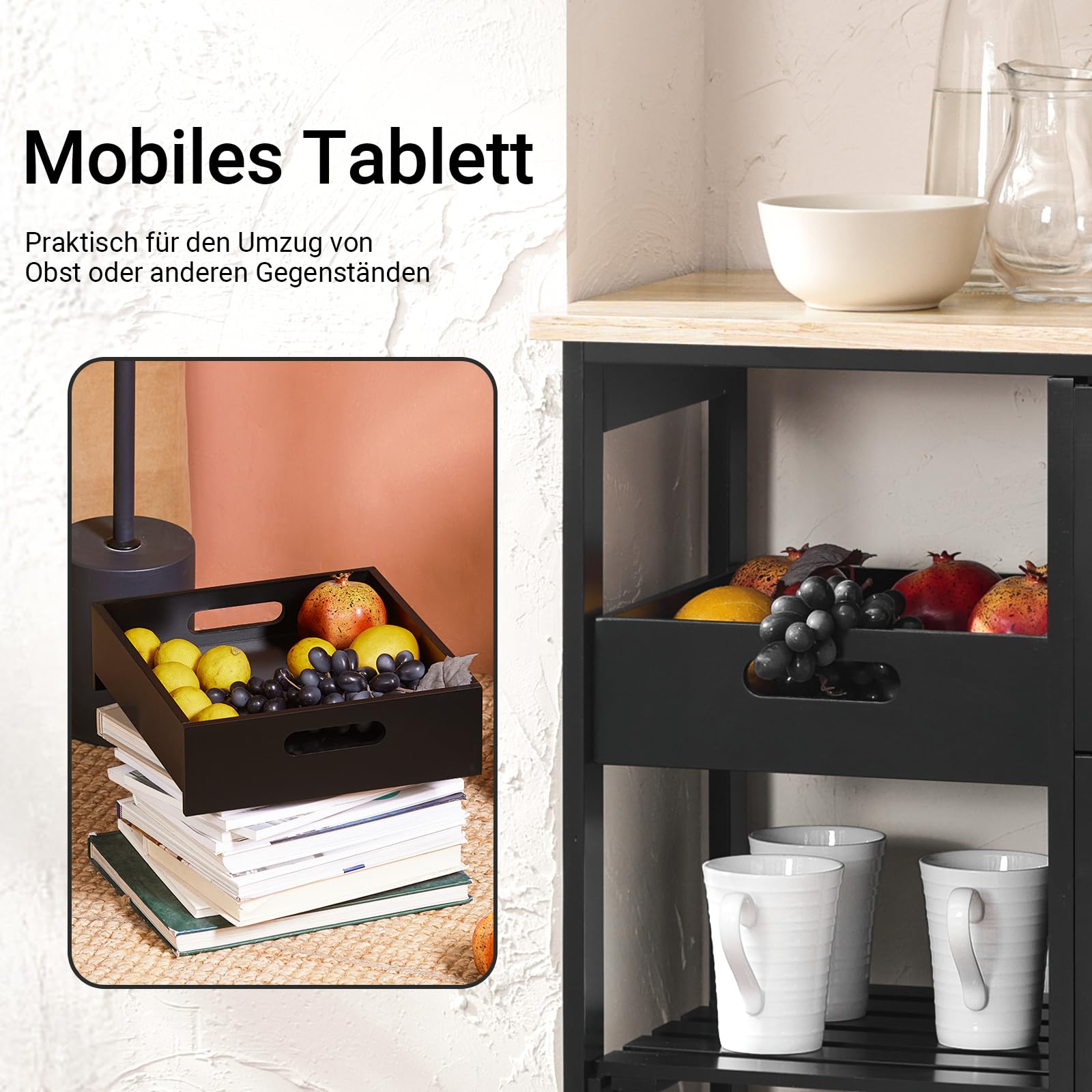 SoBuy Servierwagen mit Rollen Küchenwagen mit 1 Tablett Beistellwagen Rollwagen für Küche, Wohnzimmer, Esszimmer – Ideal für Singleküche, Küchenschrank mit Arbeitsplatte Schwarz 68x85x38 cm FKW79-SCH