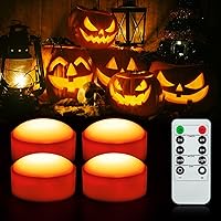 Vista 11 de Litake Luces LED de calabaza sin llama con control remoto, luces parpadeantes con temporizador, funciona con pilas, luz de vela de Halloween