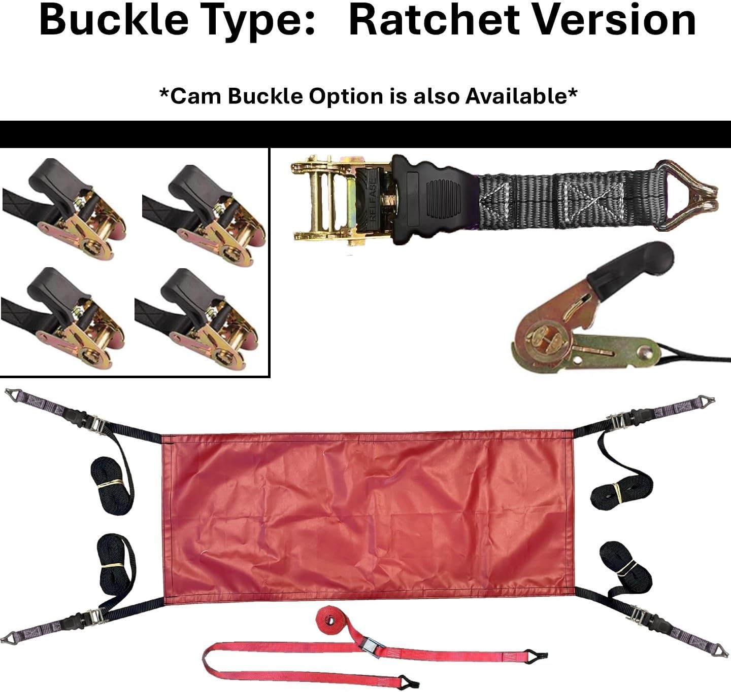 Universal Tie-Down Strap, Tailgate Extender & Tailgate Net | Tie Down Kayaks, Lumber and More! (Buckle Type: Ratchet Strap)