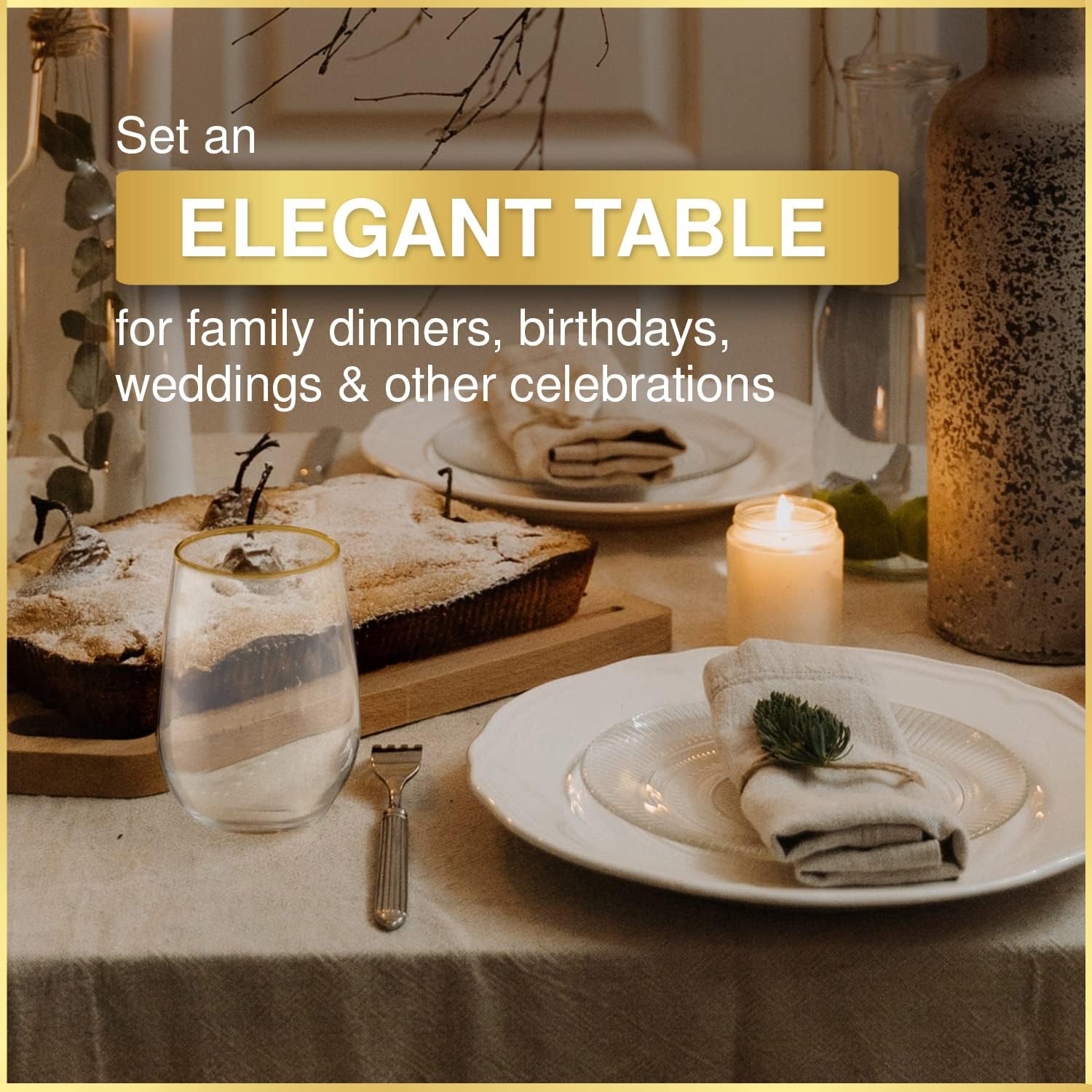 32 Pack Stemless Plastic Wine Glasses Disposable 12 Oz Gold Rim - Shatterproof Recyclable and BPA-Free, Stylish Drinkware for all Beverages, Cocktail Parties, Wedding Reception - Image 7