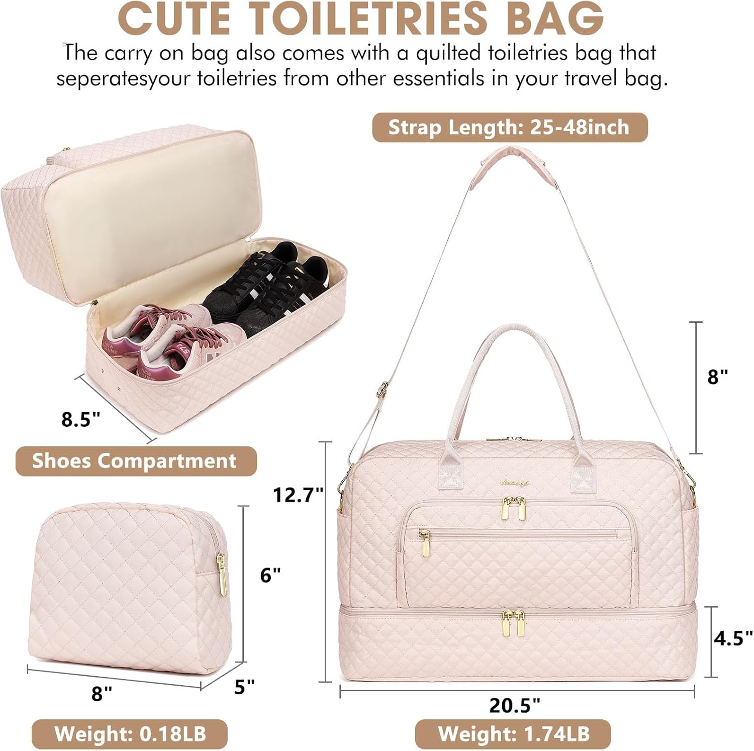 Weekender Overnight Bag Women: Large Travel Duffle Bag with Shoe Compartment & Wet Pocket Carry On Tote Bag Gym Duffel Bag with Toiletry Bag Bag for Hospital Beige - Image 3