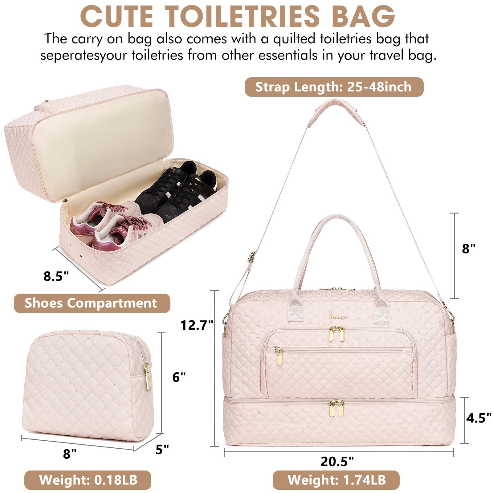 Large Travel Duffle Bags for Women: Weekender Bag with Shoe Compartment view 3