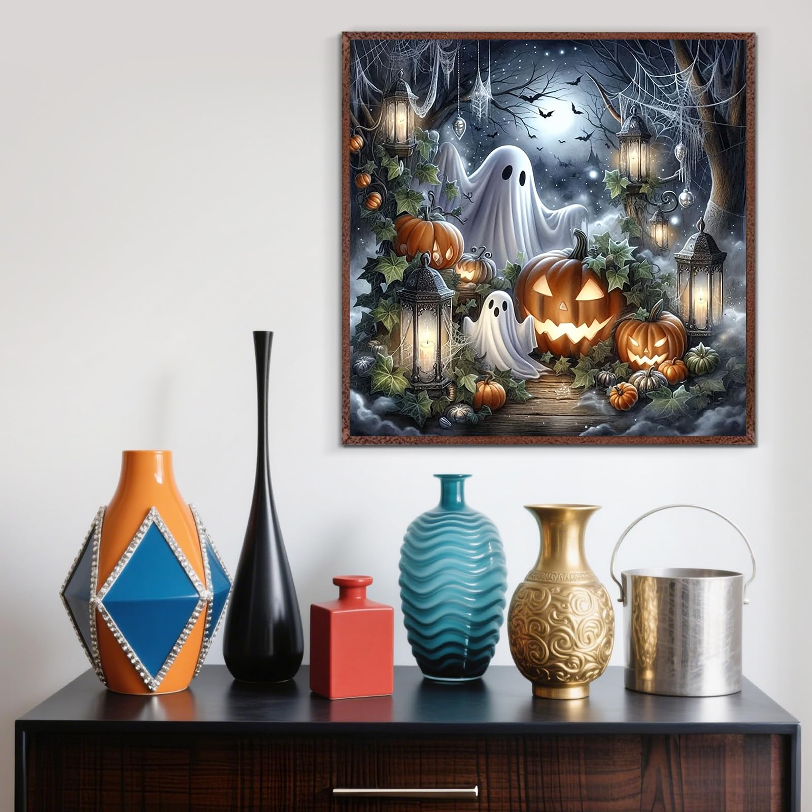 Kits de arte de diamantes de Halloween para adultos, kits de pintura de diamantes 5D para adultos principiantes, kit de arte de gemas de pintura de diamante redondo completo para adultos, decoración