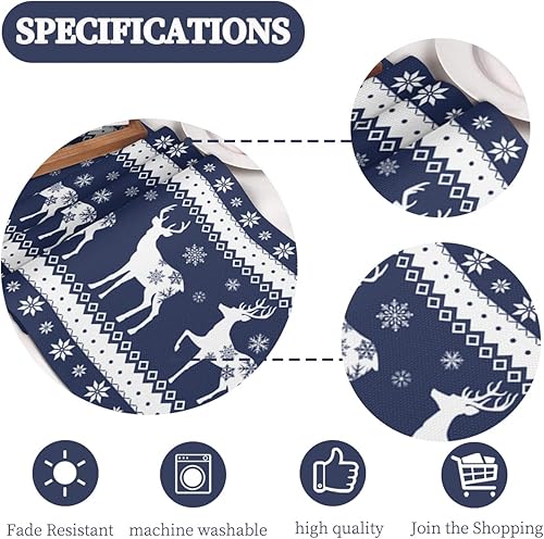 Miniatura 7 de Camino de mesa de Navidad azul con diseño de ciervo blanco de copo de nieve para invierno, vacaciones, cocina, comedor, decoración para interiores y
