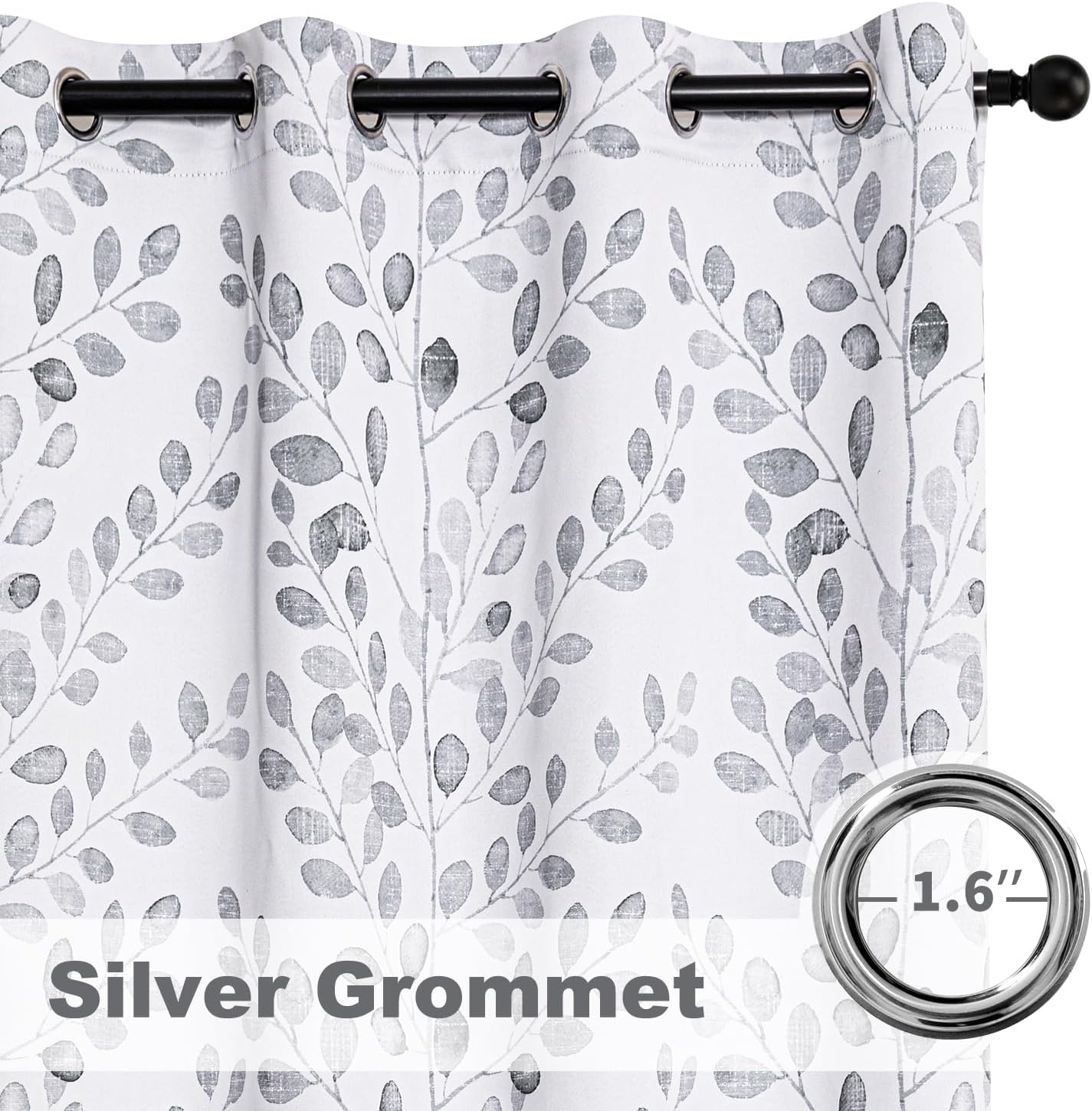 MYSKY HOME Living Room Curtains 84 inches Long Thermal Insulated Room Darkening Curtains for Dining Room Patio Leaf Pattern Grommet Drapes for Bedroom, Grey, 2 Pieces