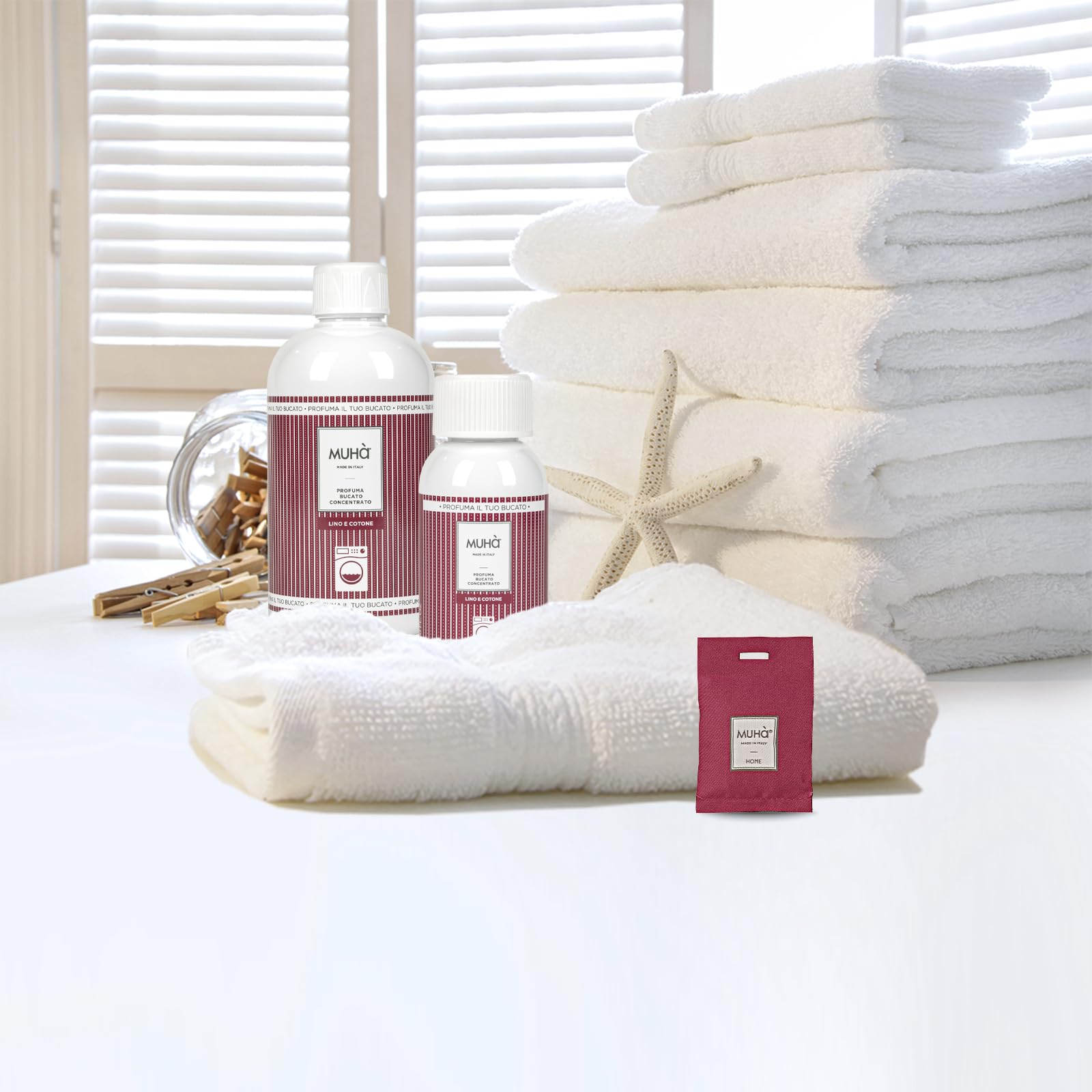 MUHA' | Perfumador Ropa Lavadora Concentrado, Fragancia Lino e Cotone, Ideal para lavadora o lavado a mano, Fragancia de larga duración, Formato de 400 ml