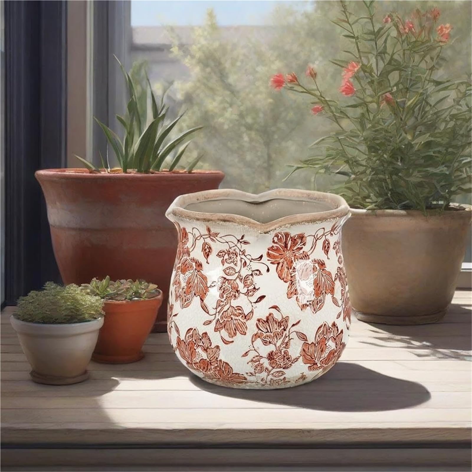 Vintage wazon na kwiaty Vintage ceramiczny wazon na kwiaty pęknięcia lodu kwiatowe granice dekoracje ogrodowe(czerwony)