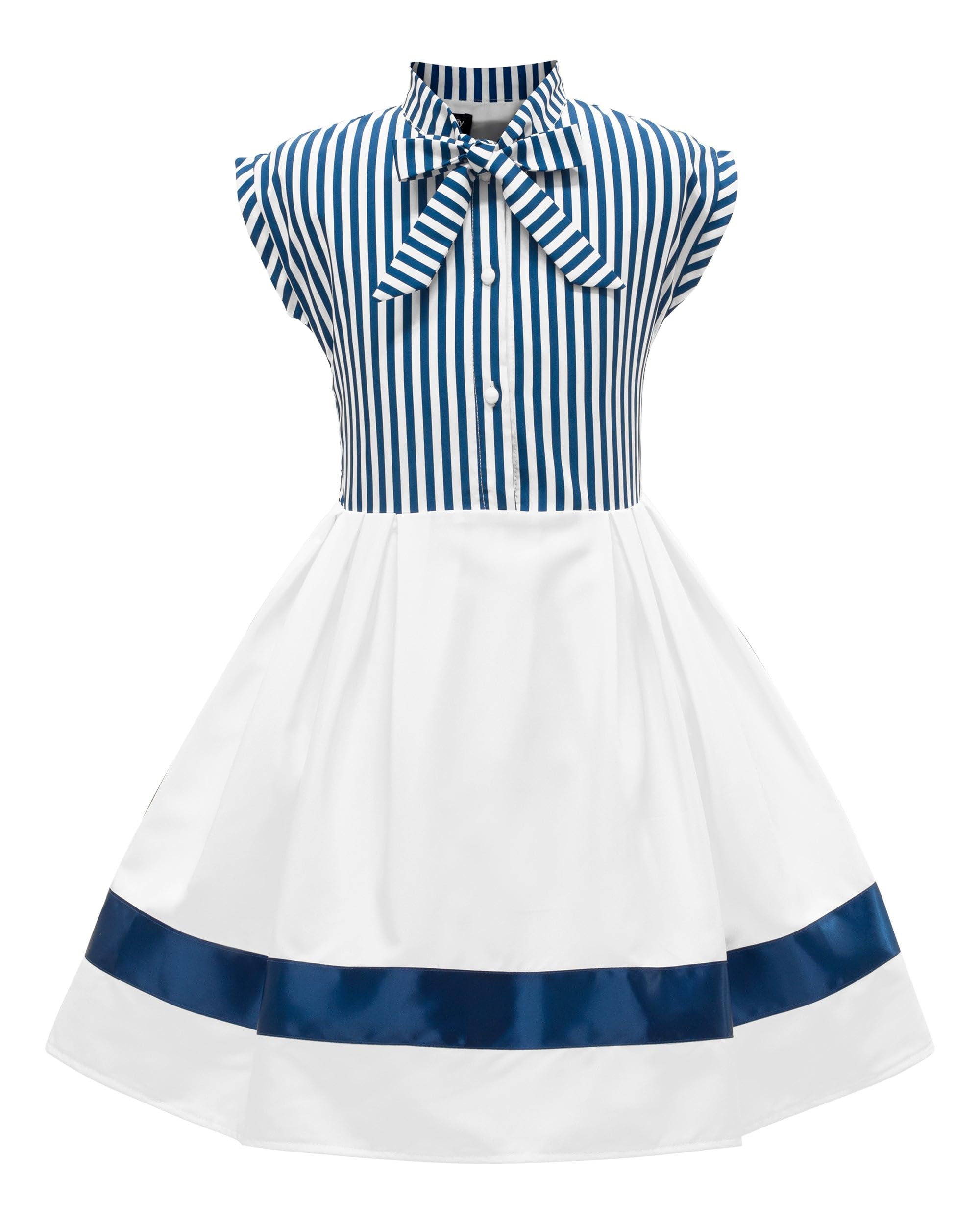 BlackButterfly Girls Polly Striped Dress, Blue, 5-6 Years