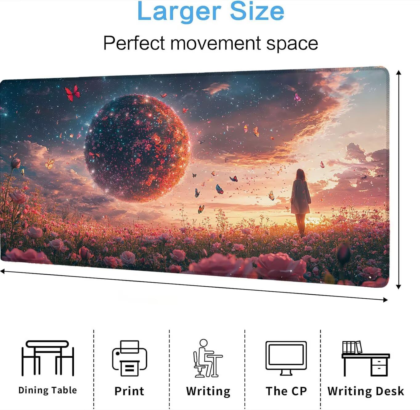 Podkładka pod mysz, podkładka pod mysz XXL 1500 x 800 mm podkładka pod mysz dla graczy, wodoodporna gumowa podstawa, duża podkładka pod mysz do gier na biurko szyte krawędzie wodoodporna