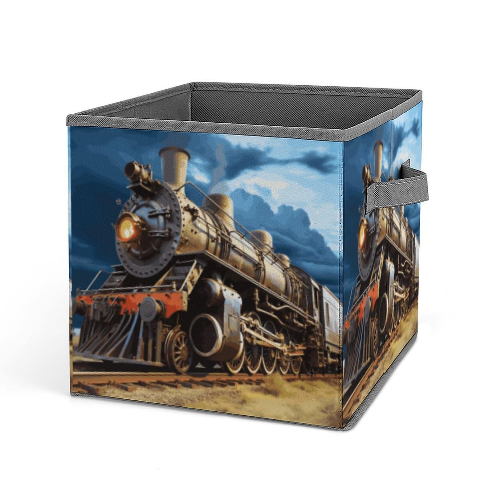 MUSM Locomotive Foldable Storage Box Collapsible Fabric Organizer Large Capacity Folding Storage Bins with Handles for Home Bedroom Closet 10.6 X 10.6 X 10.6 Inches