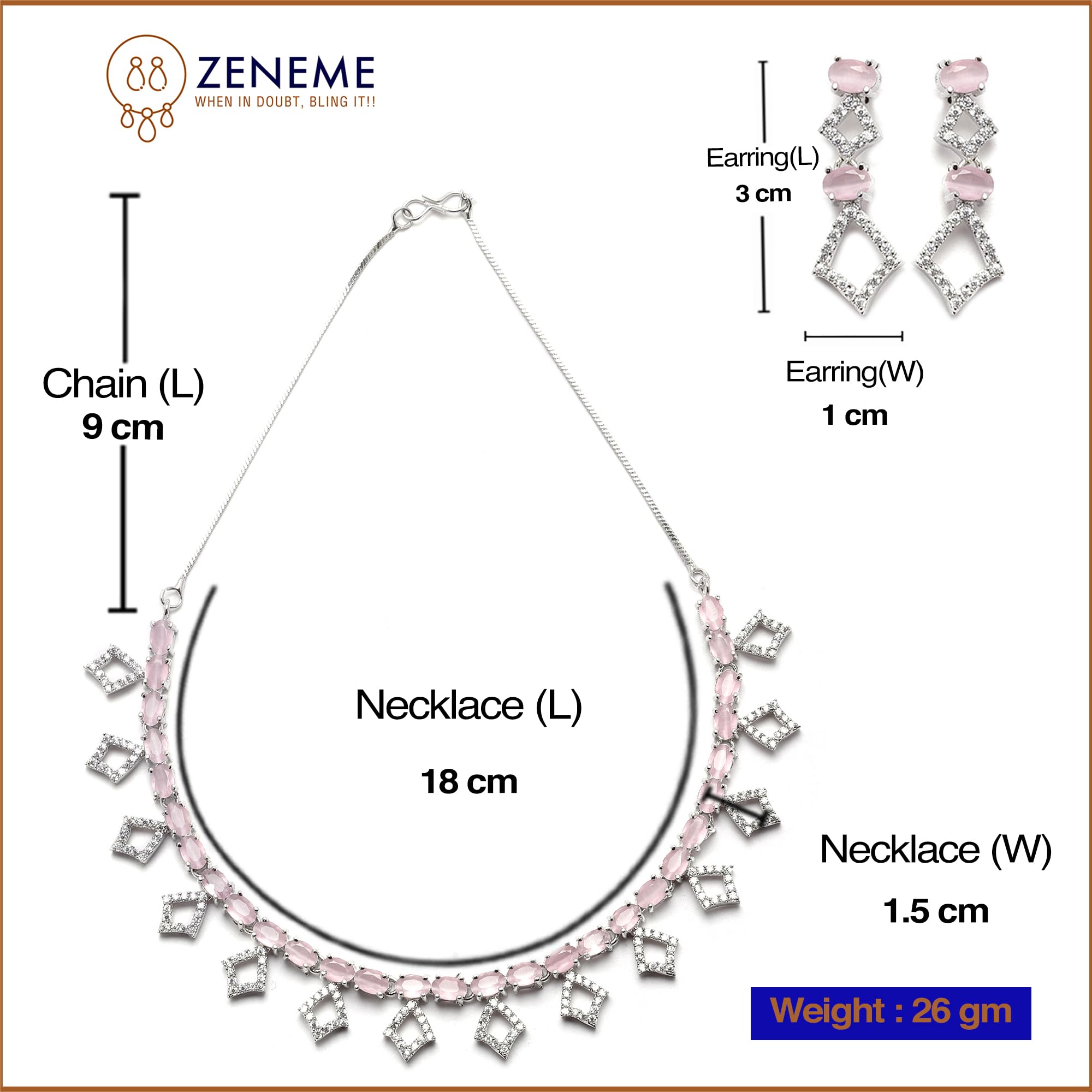 Rhodium-Plated Rectangle Shape AD Necklace Earring Set