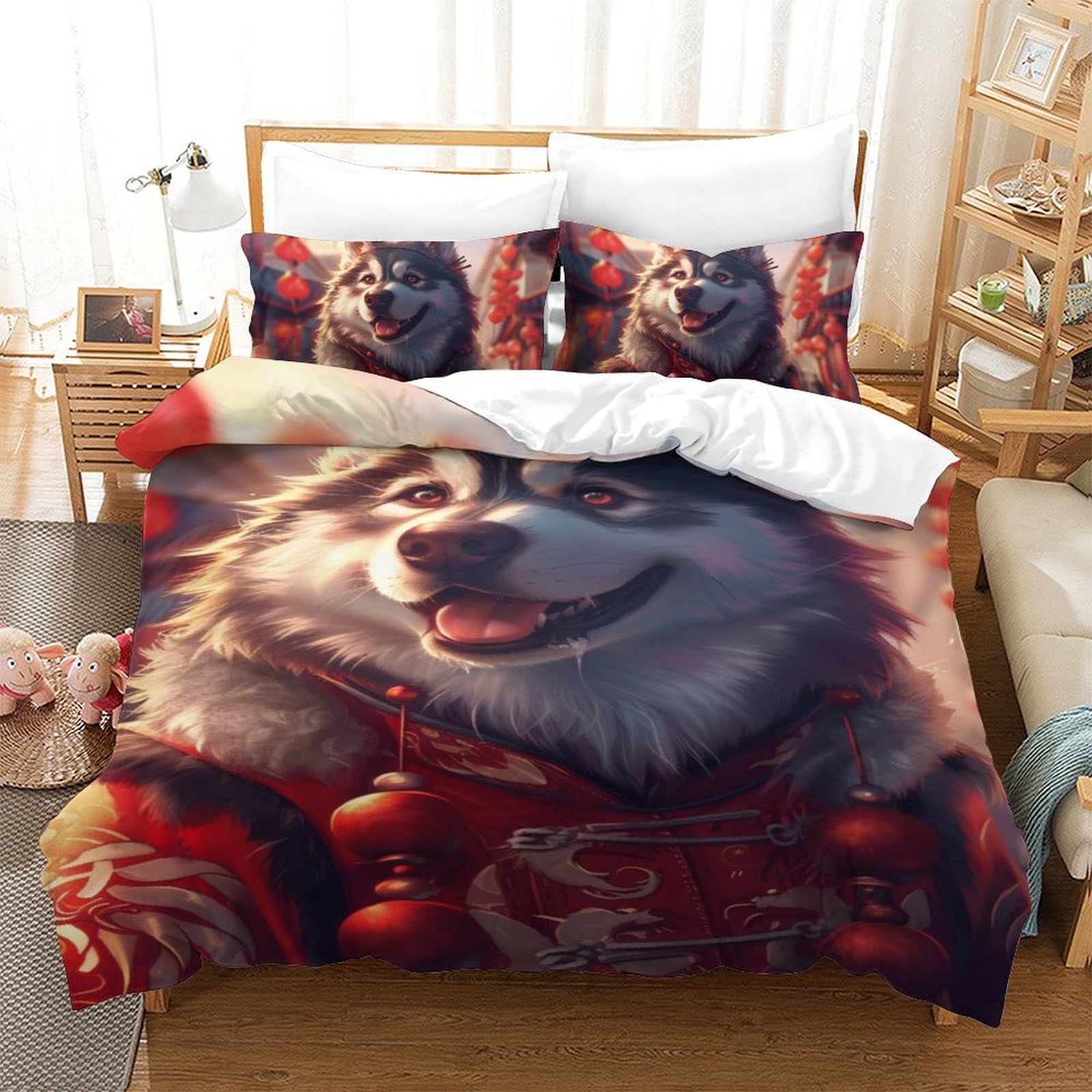 Housse de couette Husky 140x200 literie enfant imprimée 3D avec taies