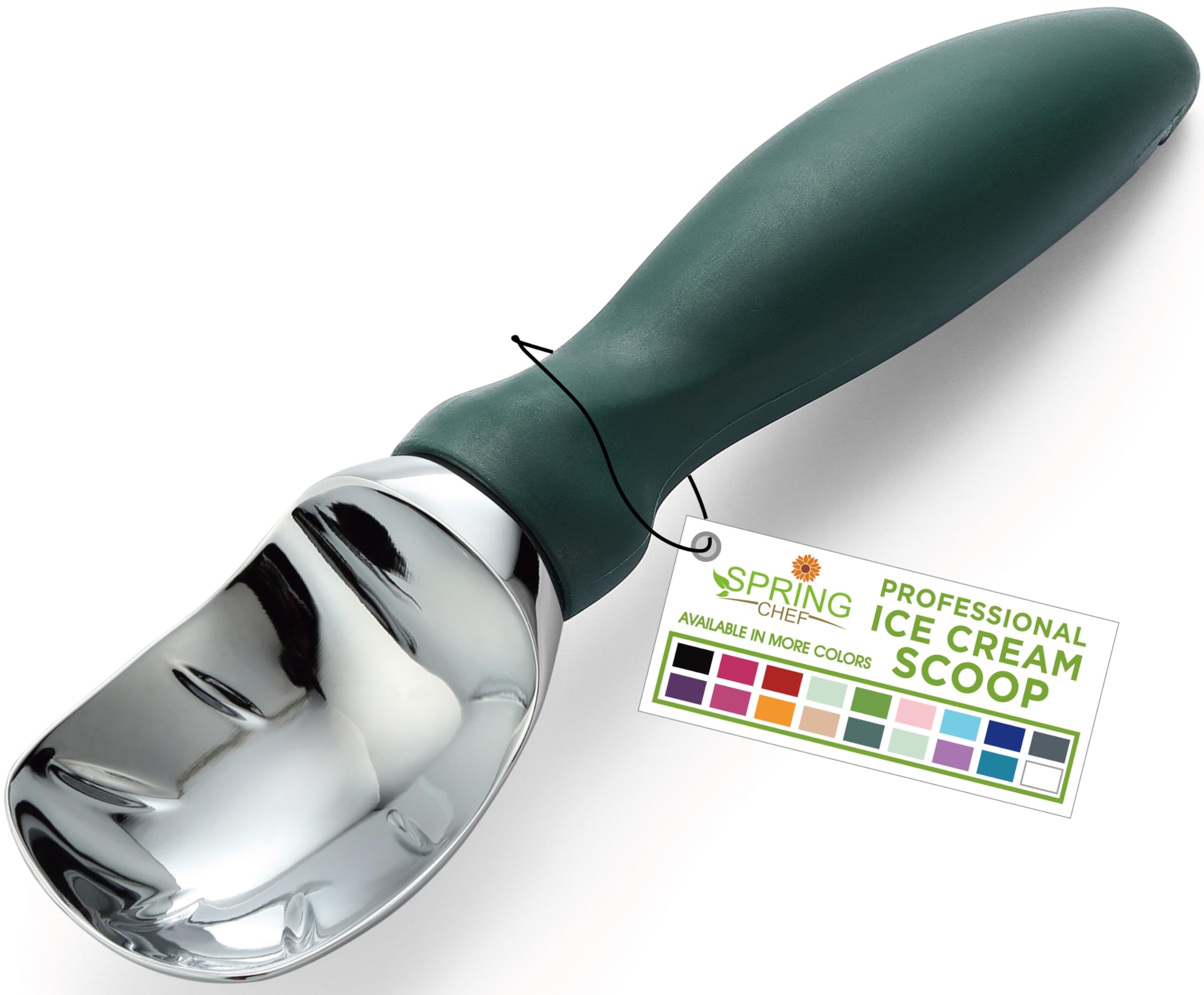 Spring Chef Heavy Duty Ice Cream Scoop with Soft Grip Handle, Pine Green