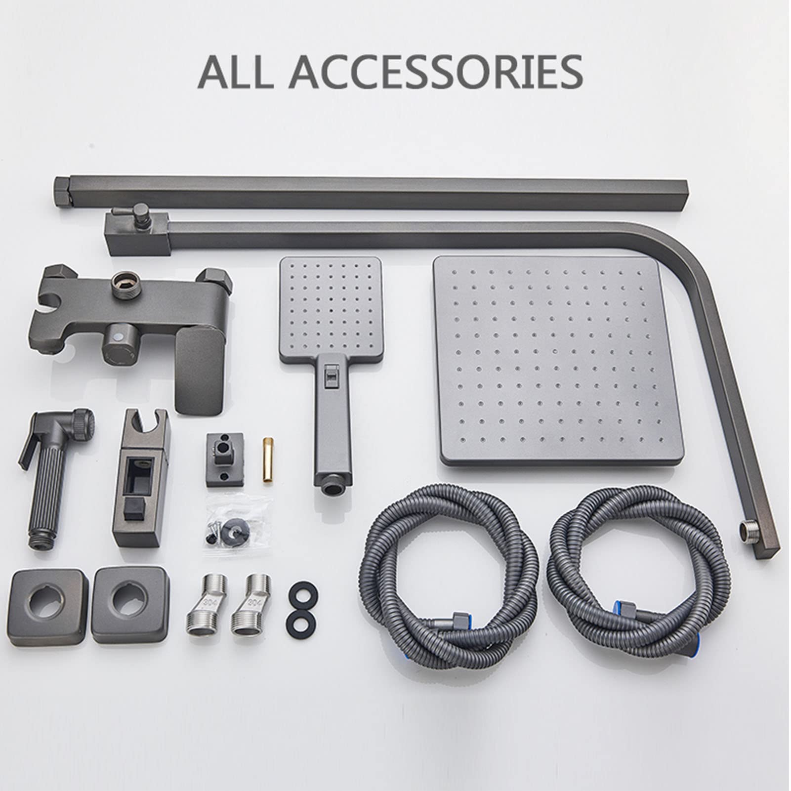 Set di rubinetti per Doccia a Vista, rubinetti per Bagno a Parete, Sistema Doccia con soffione a Pioggia e doccetta per Bidet in Ottone, Miscelatore per Vasca da Bagno, Grigio,