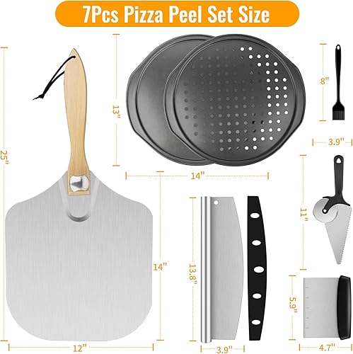 Miniatura 6 de Pizza Peel Pizza Pan Set, 12" x 14" Pizza Spatula for Oven, Aluminum Pizza Paddle with Rocker Cutter Scraper Pie Server Oil Brush, Pizza Oven