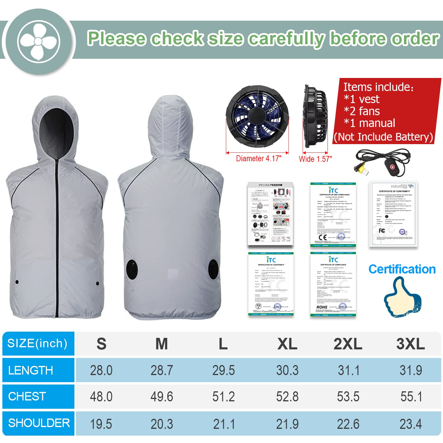 Chaleco de refrigeración para hombres y mujeres, chaleco evaporativo fresco con 2 ventiladores, ropa fría con aire acondicionado, mantiene la refrigeración durante 13 horas