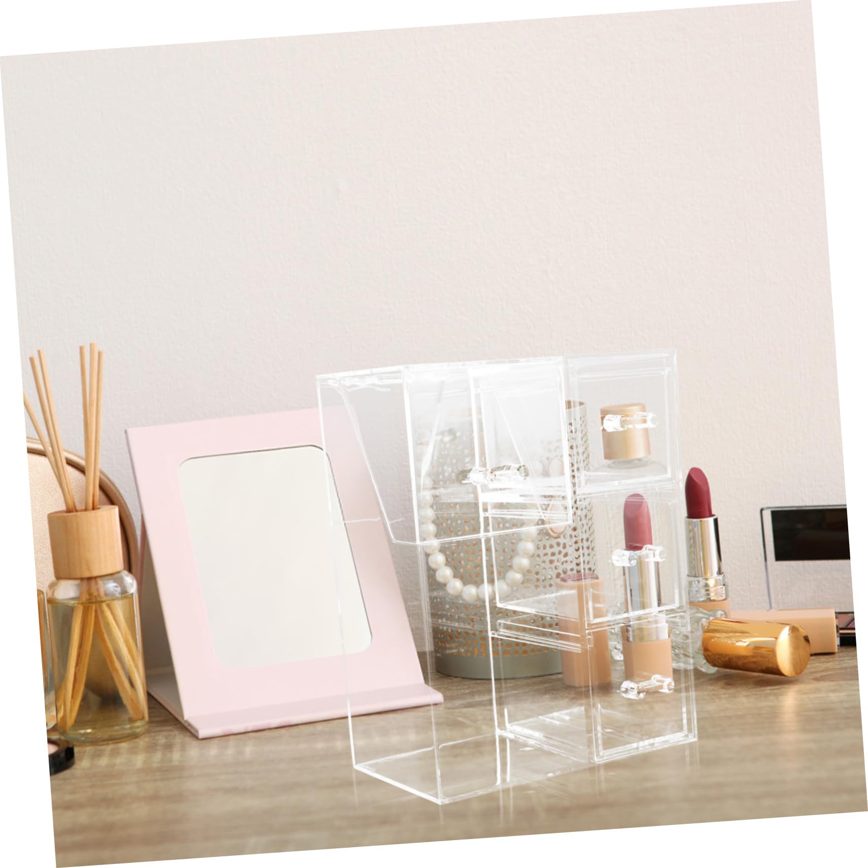 minkissy Boîte de rangement en acrylique pour bureau, pinceaux de maquillage, cotons-tiges, organisateur de salle de bain, tasse de bureau