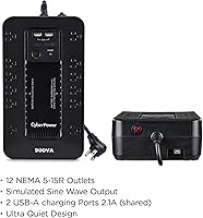Vista 2 de CyberPower Sistema UPS ST900U Standby, 900VA/500W, 12 tomacorrientes, 2 puertos de carga USB, compacto, negro