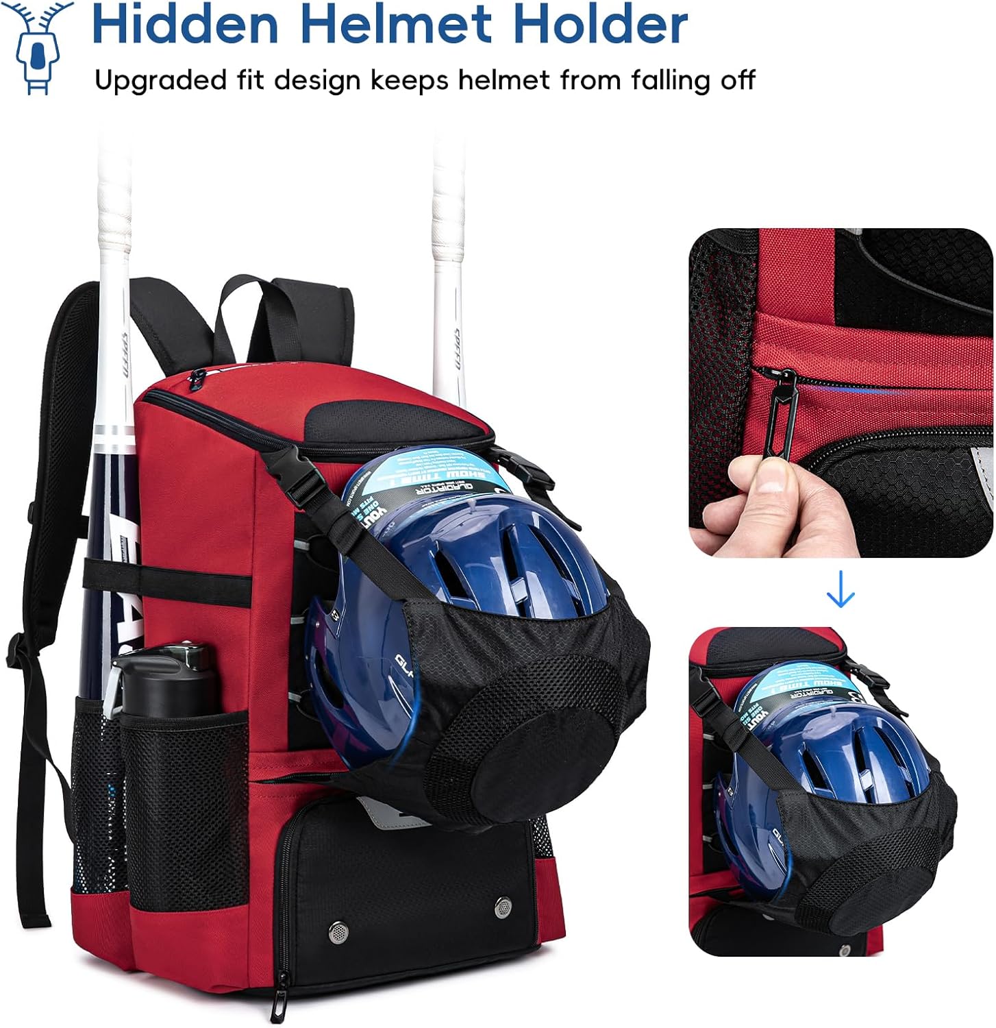 Baseball Bag for Youth and Adult, Softball Backpack 40L Large Capacity, Bat Backpack with Shoes Compartment and Hidden Helmet Holder - Image 2