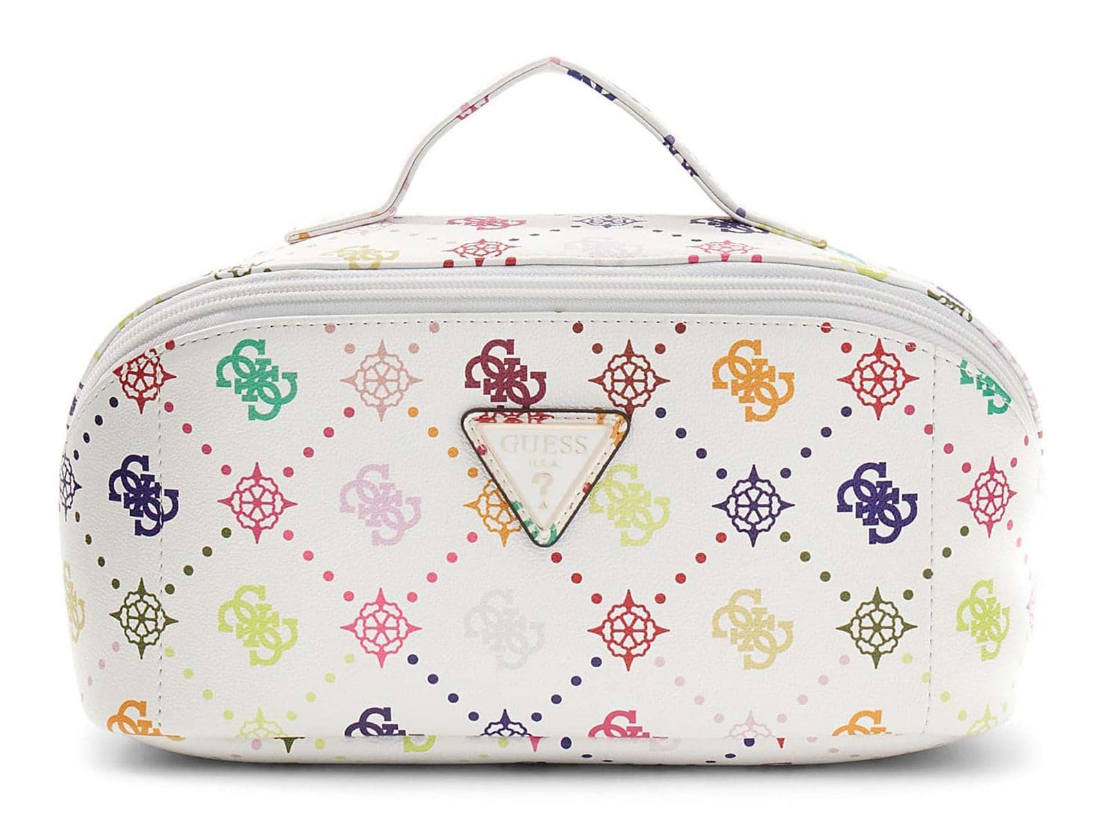 GUESS Kosmetiktasche Silia LRG Cosmetic Travel Bag Multi Logo weiß