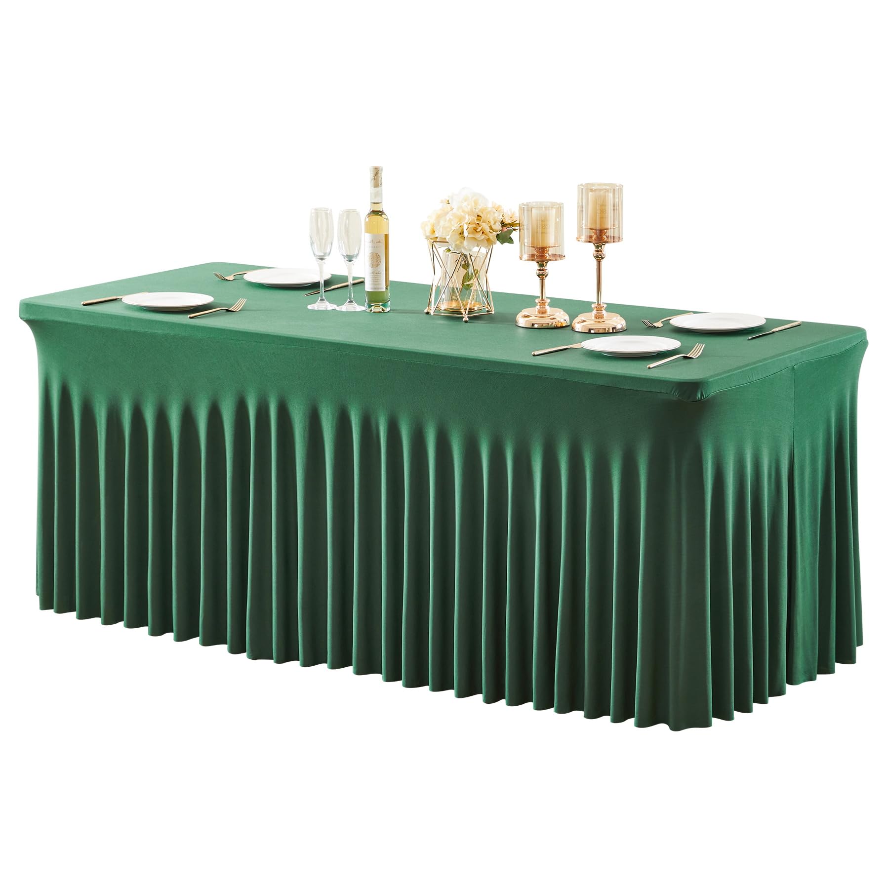 1 Pack Green Table Clothes for 6 Foot Rectangle Tables, Wrinkle Resistant Stretch Spandex Table Covers Fitted Tablecloth with Skirt for Easter Event