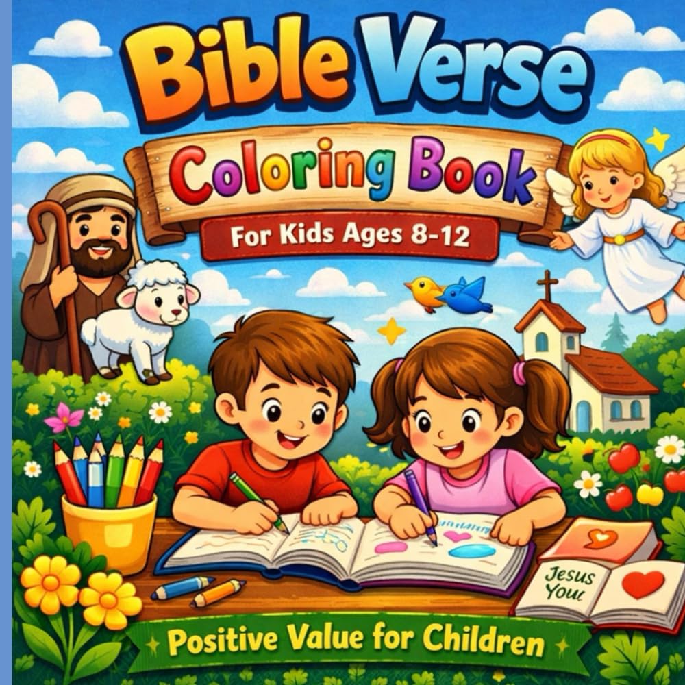 Bible Verse Coloring Book for Kids Ages 8-12 – Positive Values for Children: 40 Inspiring Bible Verses with Christian Coloring Pages That Teach Faith, Courage, Kindness, and Meaningful Faith