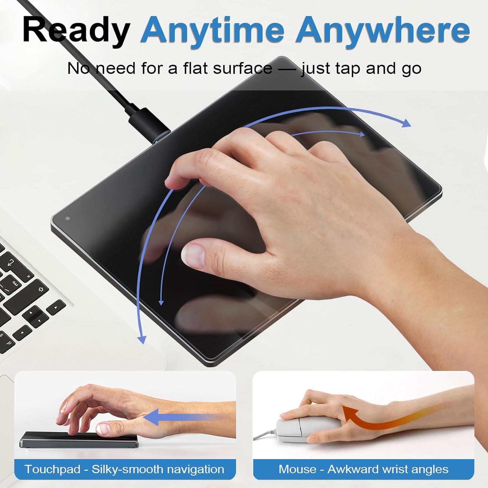 Trackpad Filaire USB, Grande Souris à pavé Tactile Portable Ultra Mince avec Multi-gestes, pour Ordinateur de Bureau et Ordinateur Portable (Black)