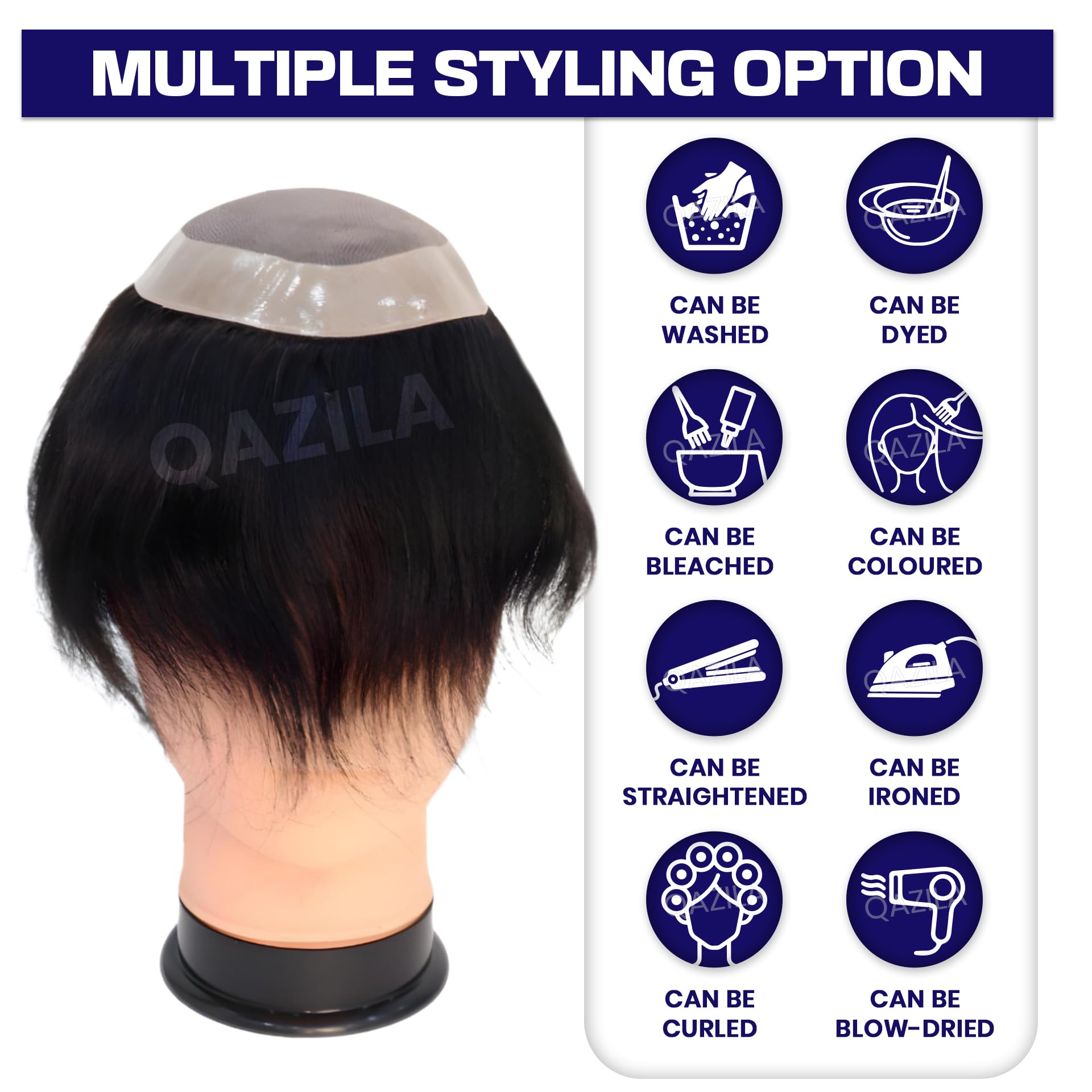 Qazila Monofilament Hair Patch for Men | 100% Natural Human Hair | Freestyle | Durable Base for Longer Life upto 8-12 Months | Easy to Clean, Self-Service & Install | Natural Black | 9x7 inches 2